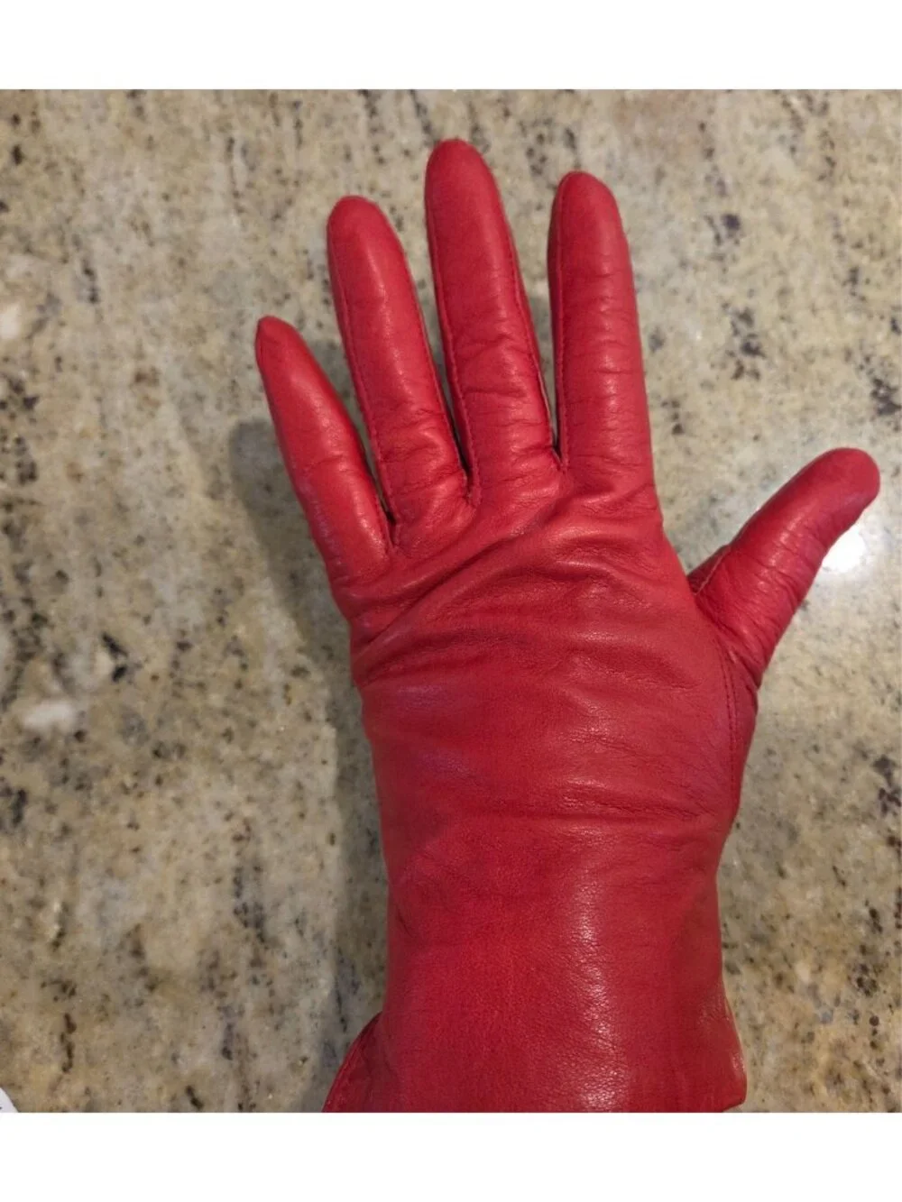 Vintage Womens Size M 7.5 Red Leather Gloves Lined Fownes